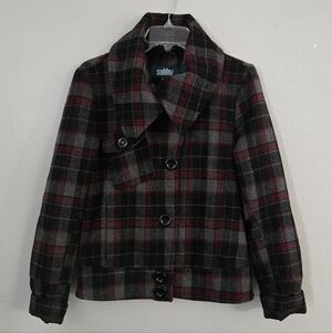 Sebby Women Red Black Plaid Peacoat Jacket